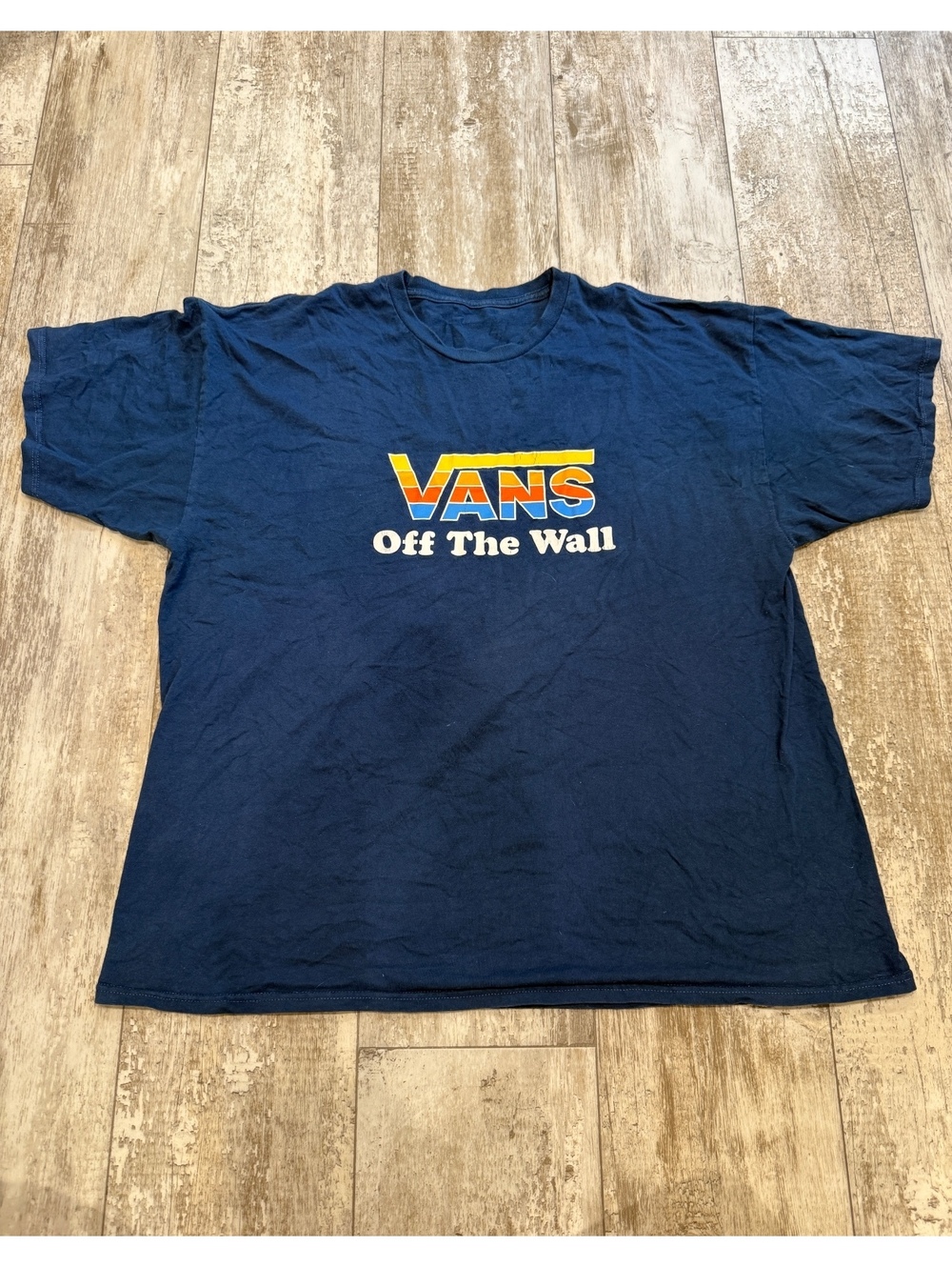 Vans Off The Wall Retro Rainbow Logo Navy T Shirt Skate Y2K
